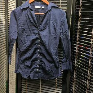 New York & Company stretch navy 3/4 length shirt